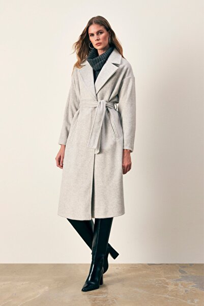 Sateen Belted Casual Coat - Gray