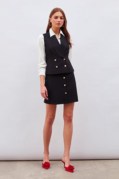 Sateen Міні-спідниця з ґудзиками - чорна