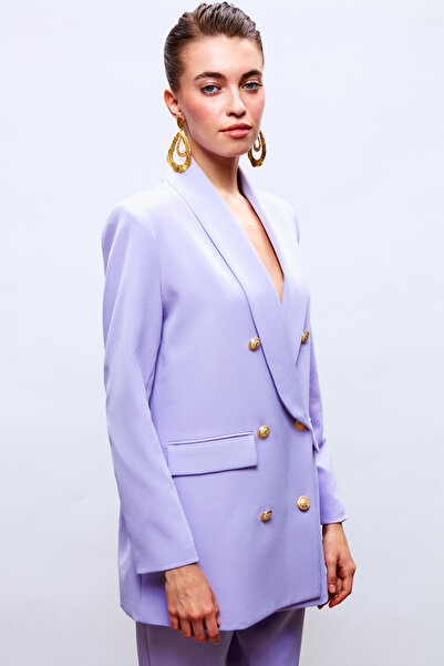 Sateen Jachetă cu două rânduri de nasturi cu detaliu de nasturi - LILA