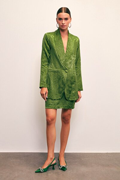 Sateen Jakarlı Çan Etek - YEŞİL