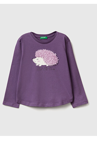 United Colors of Benetton Girl's Purple Long Sleeve T-Shirt with Front Print ...