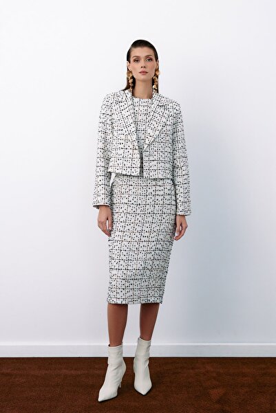 Sateen Rochie creion din tweed fără mâneci - Stone