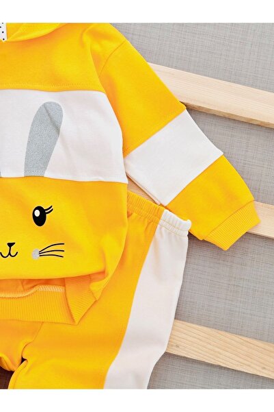 Ege Bebek Kız Bebek Tavşan Baskılı Sweathirt Takımı / Alt Üst Takım