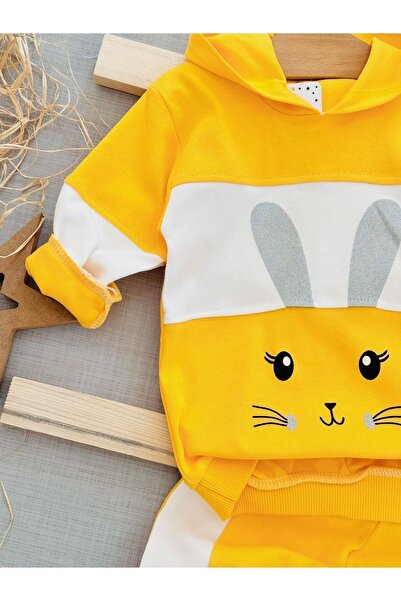 Ege Bebek Kız Bebek Tavşan Baskılı Sweathirt Takımı / Alt Üst Takım