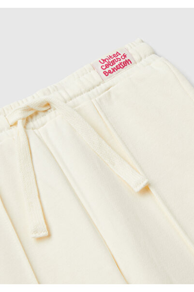 United Colors of Benetton Girl's ecru stitch detailed waist drawstring wide leg sweatpants