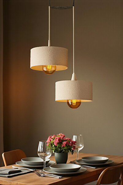 NrsnHome İkili Beton Görünümlü Oval Avize Sarkıt, Toz Tutmayan, Vegan, Oturma Odası Salon Mutfak Çocuk Odası