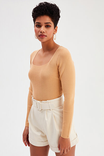 Sateen Kare Yaka Triko - Bisküvi