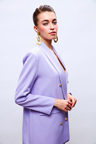 Sateen Jachetă cu două rânduri de nasturi cu detaliu de nasturi - LILA