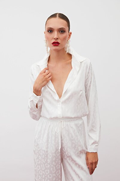 Sateen Patterned Satin Shirt - Ecru