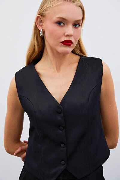 Sateen Μαύρο κρεπ σατέν γιλέκο