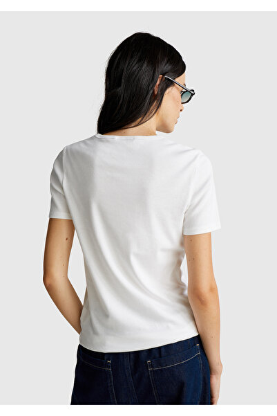 United Colors of Benetton Tricou de bază Benetton cu scris alb pentru femei, 100% bumbac