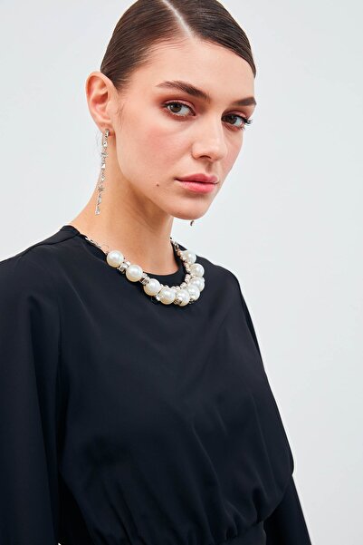 Sateen Kolye Detaylı Crop Bluz - Siyah