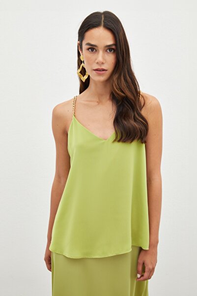 Sateen Chain Strap Loose Blouse - Oil Green