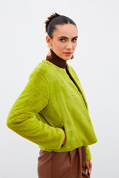 Sateen Πράσινο βελούδινο μπουφάν χωρίς γιακά