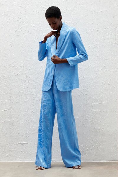 Sateen Штани з сатиновим візерунком - Сині