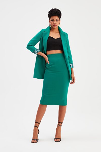 Sateen Fusta Creion Dreapta - Smarald