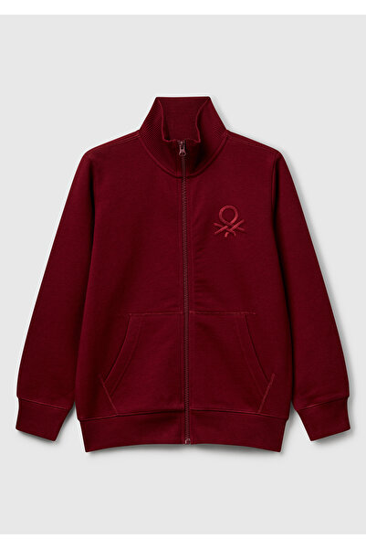 United Colors of Benetton Момчешка суитшърт с лого в цвят бордо