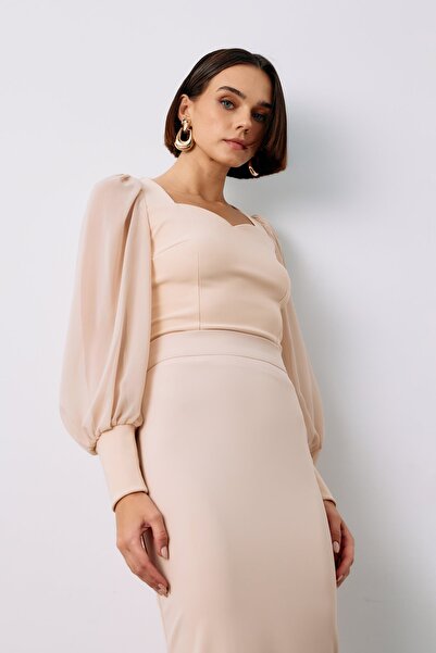 Sateen Блузка Balon Kol Crop - Бежева