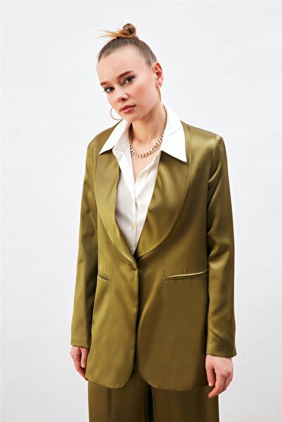 Sateen Jachetă din satin cu guler șal - Kaki