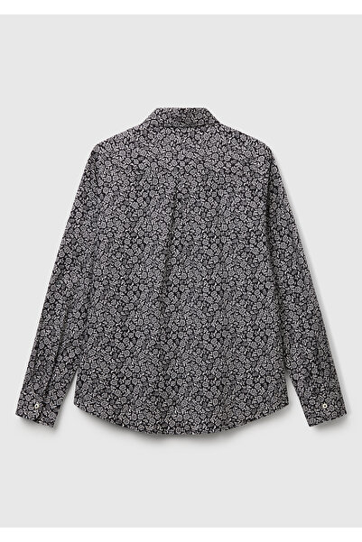 United Colors of Benetton Kadın Koyu Gri %100 Pamuk Desenli Regular Fit Gömlek