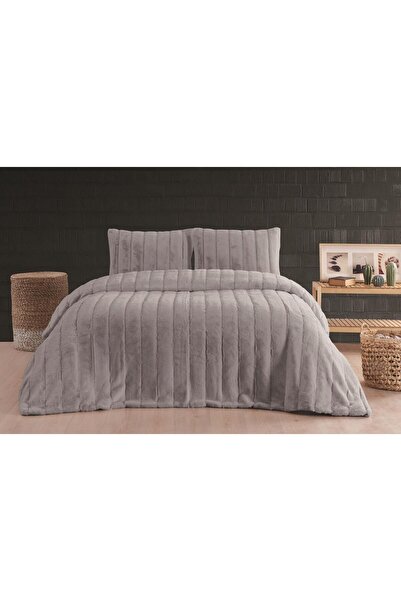 Merinos Luxe 3 Parça Çift Kişilik Yatak Örtüsü Seti Kutulu 230x250 Çizgili Silver