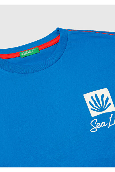 United Colors of Benetton Tricou oversize cu imprimeu Saks Blue Slogan pentru băiat