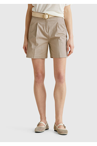 United Colors of Benetton Bermude de damă, bej, din bumbac elastic, cu talie elastică în spate