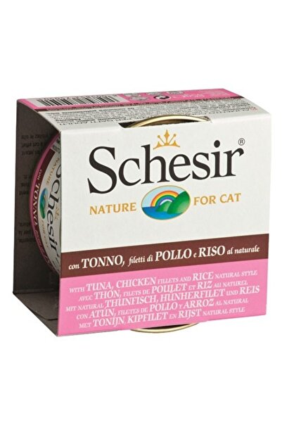 Schesir طعام القطط شيزر المعلب بالتونة والدجاج مع الأرز في ماء الطهي - 85 جرام