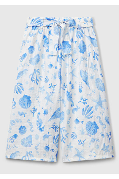 United Colors of Benetton Pantaloni Palazzo pentru fete, albastru, cu talie vâscoasă