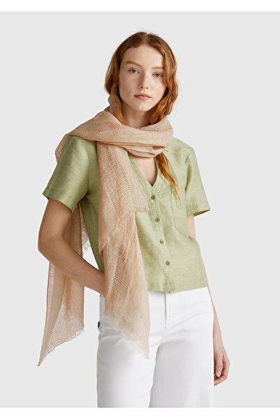 United Colors of Benetton Women's Stone Color 100% Linen Shawl
