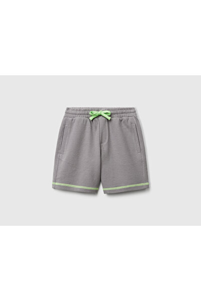 United Colors of Benetton Boy's Anthracite Back Pocket Logo Embroidered Waist Drawstring Shorts