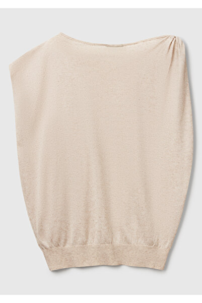 United Colors of Benetton Women's Stone Color Linen Blended Asymmetrical Sleeveless Sweater