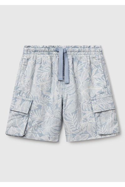 United Colors of Benetton Erkek Çocuk Mavi Keten Karışımlı Tamamı Desenli Büz...