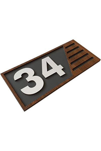 6. Pro Ahşap Kapı Numaralığı (Gri Zemin, Kahverengi Çerçeve)