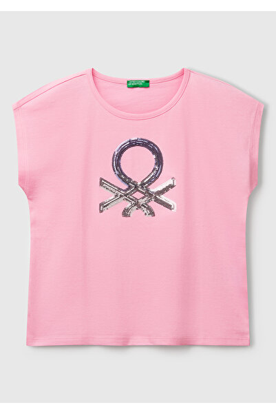 United Colors of Benetton Κοριτσίστικο μπλουζάκι με τυπωμένο λογότυπο Pink Be...