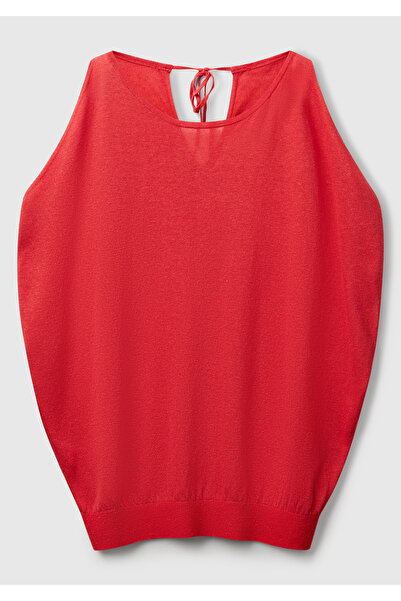 United Colors of Benetton Pulover de damă din amestec de in coral, cu umăr deschis