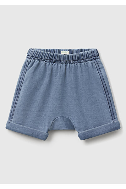 United Colors of Benetton Bebek Denim Arkası Nakışlı ve Aplike Kulaklı Beli Lastikli Denim Şort