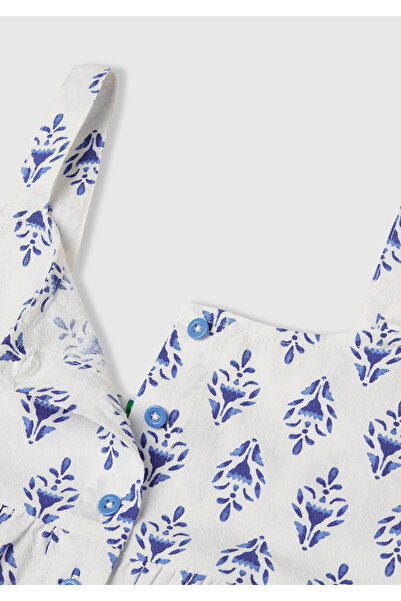 United Colors of Benetton Top cu bretele cu nasturi în față pentru fete, cu model albastru