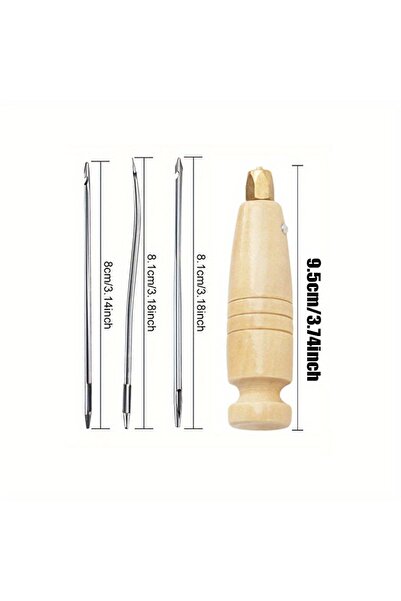 Choice Wooden Handle 4pcs for Leather Sewing Cone Set Needles Straight Curved...