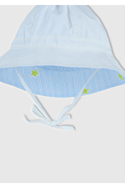 United Colors of Benetton Baby White Print Detailed Double Sided Drawstring Bucket Hat