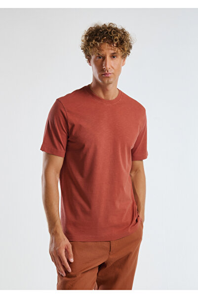 United Colors of Benetton Men's Brick Red 100% Cotton Crew Neck Slub T-Shirt