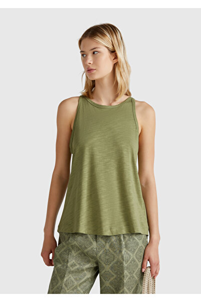 United Colors of Benetton Γυναικείο φυσικό πράσινο Modal Mixed Slub Singlet