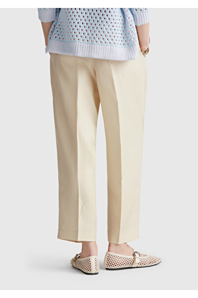 United Colors of Benetton Women's Stone Color Linen Blended Carrot Cut Trousers