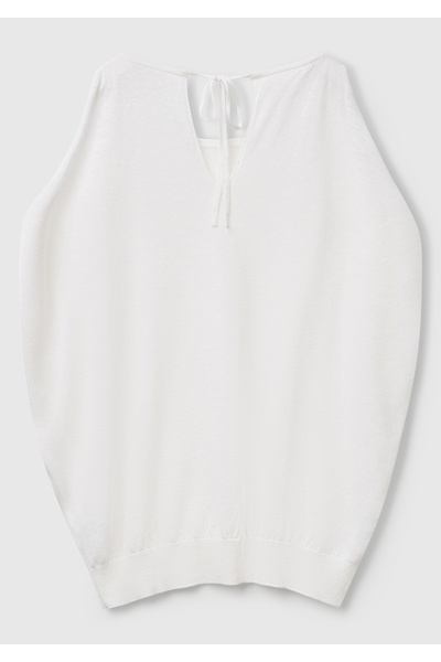 United Colors of Benetton Pulover de damă, alb, amestecat de in, tricotaj fără umeri