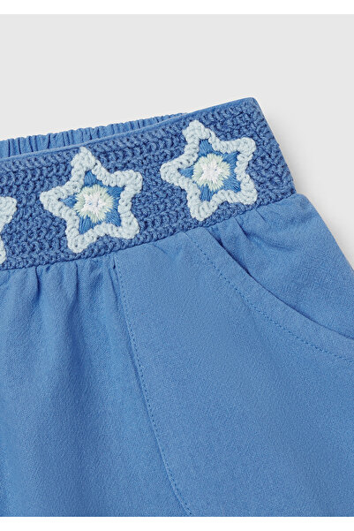 United Colors of Benetton Kız Çocuk Mavi Beli Makrome Çiçek Aplikeli Lastikli Regular Fit Şort