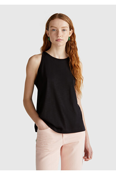 United Colors of Benetton Women's Black Modal Blended Slub Undershirt