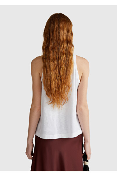 United Colors of Benetton Women's White Modal Blended Slub Tank Top