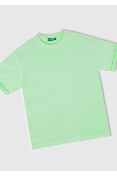 United Colors of Benetton Αγόρι Ανοιχτό Πράσινο Απαλό Εφέ Κεντημένο Μπλουζάκι Oversize