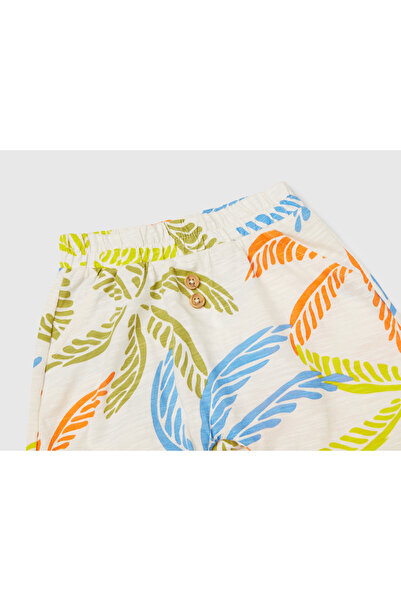 United Colors of Benetton Bebek Ekru Baskılı Kimono Kollu T-Shirt ve Tamamı Desenli Şort Takım