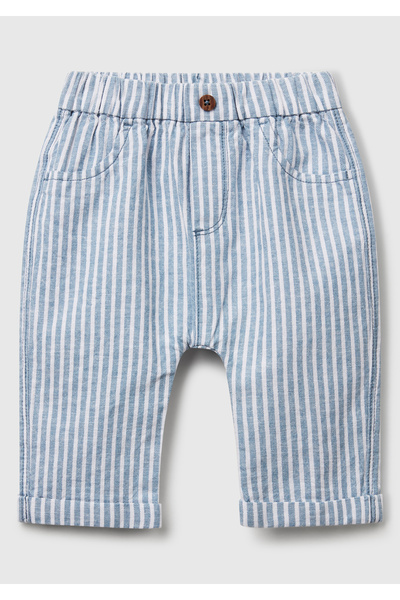 United Colors of Benetton Baby Light Blue Striped Trousers with Logo Patch Po...